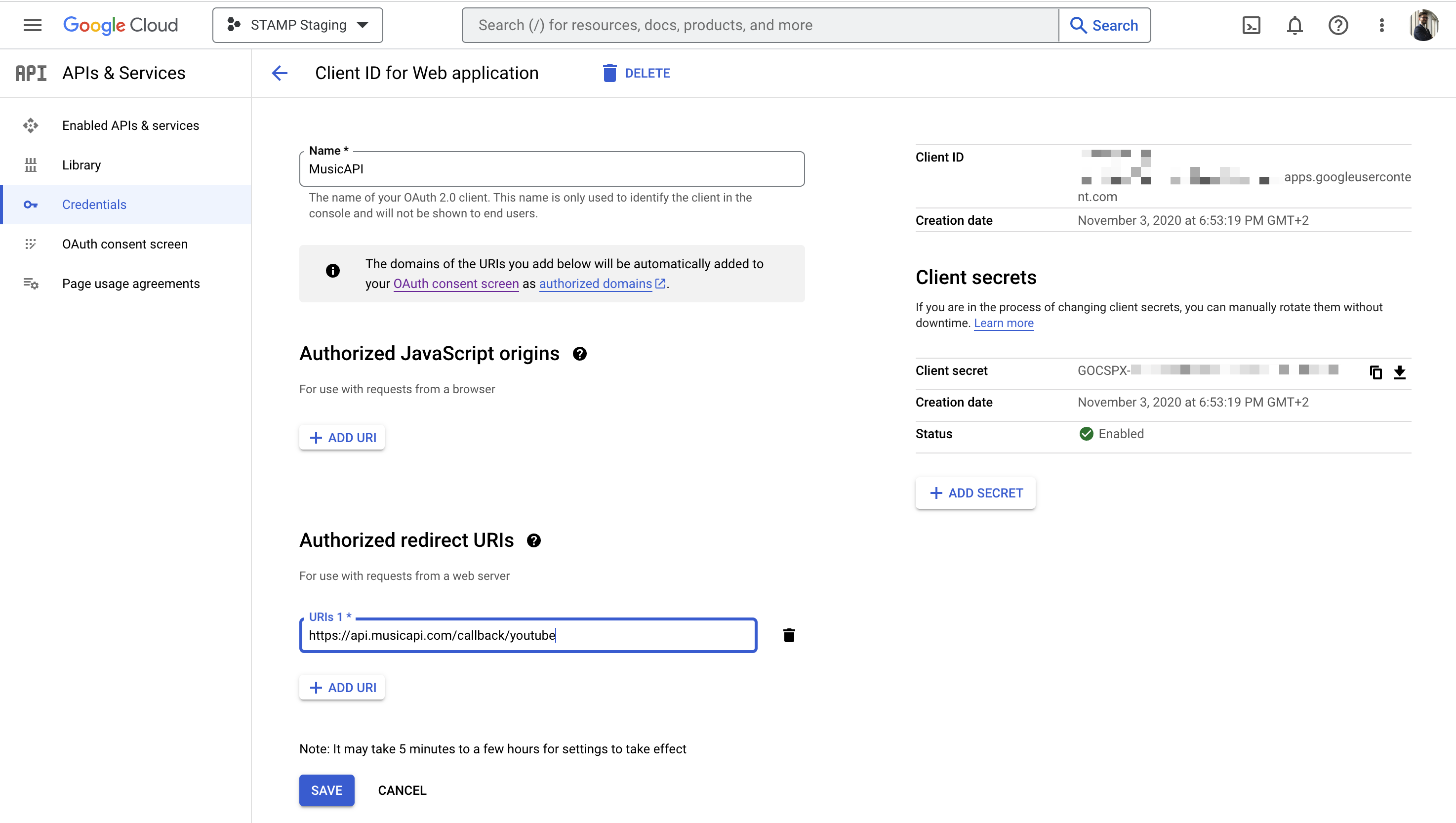 Example Youtube Secrets